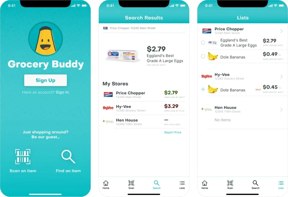 Grocery Buddy App Screens