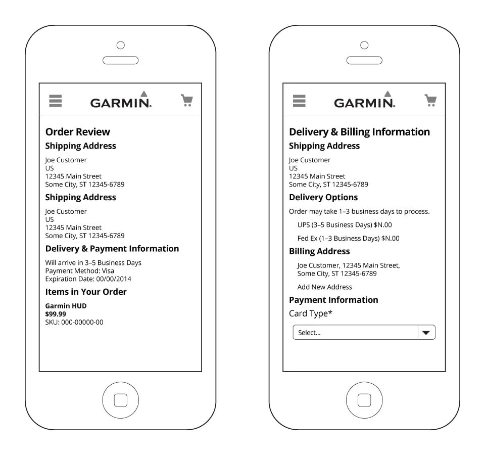 Checkout flow wireframes